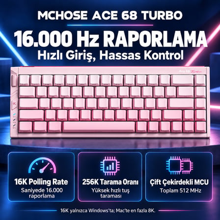 MCHOSE Ace 68 Turbo Esports Peachy Pink %65 Mount Tai Magnetic Switch GT 16K Hz Hall Effect RGB Hotswap Gaming Klavye (HW-Ace68Turbo-7)
