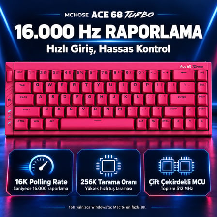 MCHOSE Ace 68 Turbo Esports Berry Red %65 Mount Tai Magnetic Switch GT 16K Hz Hall Effect RGB Hotswap Gaming Klavye (HW-Ace68Turbo-8)