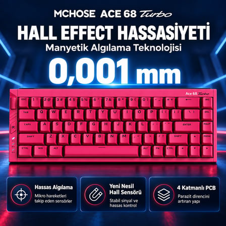 MCHOSE Ace 68 Turbo Esports Berry Red %65 Mount Tai Magnetic Switch GT 16K Hz Hall Effect RGB Hotswap Gaming Klavye (HW-Ace68Turbo-8)