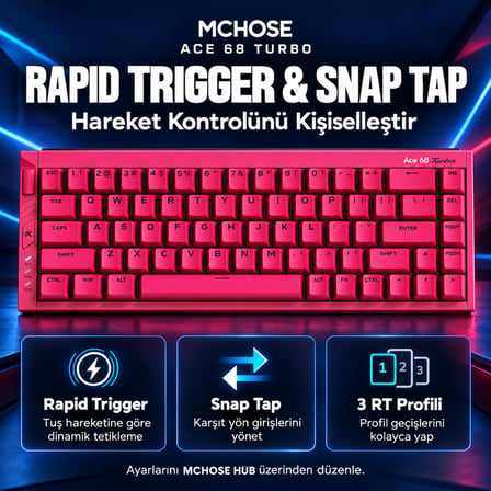 MCHOSE Ace 68 Turbo Esports Berry Red %65 Mount Tai Magnetic Switch GT 16K Hz Hall Effect RGB Hotswap Gaming Klavye (HW-Ace68Turbo-8)