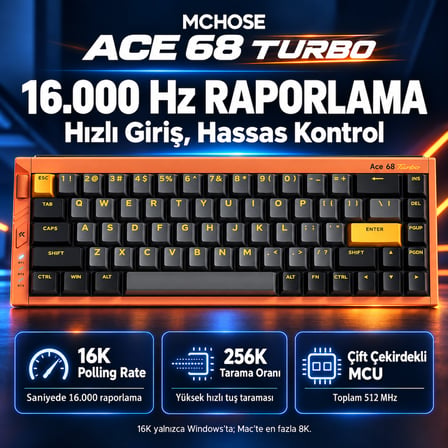 MCHOSE Ace 68 Turbo Esports Galaxy Orange %65 Mount Tai Magnetic Switch GT 16K Hz Hall Effect RGB Hotswap Gaming Klavye (HW-Ace68Turbo-9)