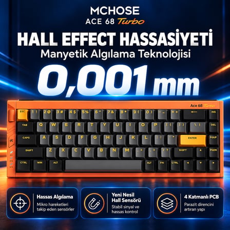 MCHOSE Ace 68 Turbo Esports Galaxy Orange %65 Mount Tai Magnetic Switch GT 16K Hz Hall Effect RGB Hotswap Gaming Klavye (HW-Ace68Turbo-9)