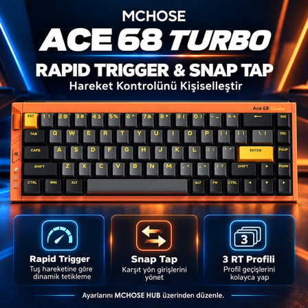 MCHOSE Ace 68 Turbo Esports Galaxy Orange %65 Mount Tai Magnetic Switch GT 16K Hz Hall Effect RGB Hotswap Gaming Klavye (HW-Ace68Turbo-9)