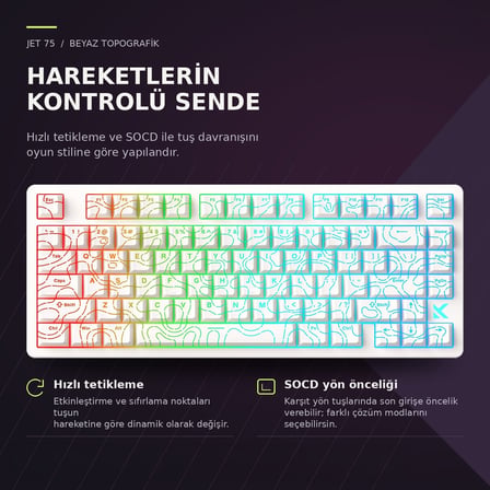 MCHOSE Jet 75 White Topographic %75 Kailh Magnetic God Switch 8K Hz Hall Effect Hotswap RGB Gaming Klavye (HW-Jet75-9)