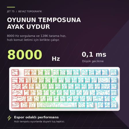 MCHOSE Jet 75 White Topographic %75 Kailh Magnetic God Switch 8K Hz Hall Effect Hotswap RGB Gaming Klavye (HW-Jet75-9)