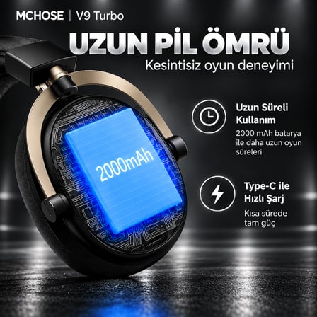 MCHOSE V9 Turbo+ Black Gold 7.1 Surround Kablosuz Gaming Kulaklık (HW-V9-10)