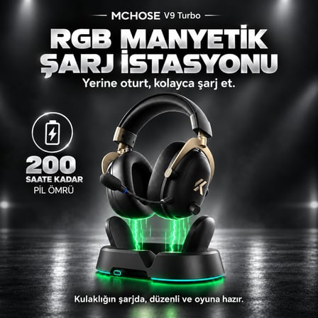 MCHOSE V9 Turbo+ Black Gold 7.1 Surround Kablosuz Gaming Kulaklık (HW-V9-10)