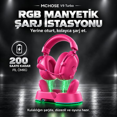 MCHOSE V9 Turbo+ Berry Red 7.1 Surround Kablosuz Gaming Kulaklık (HW-V9-12)