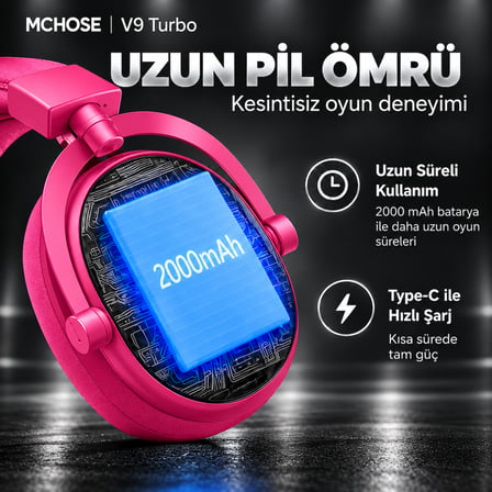 MCHOSE V9 Turbo+ Berry Red 7.1 Surround Kablosuz Gaming Kulaklık (HW-V9-12)