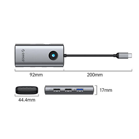 Orico Type-C to USB3.0 USB2.0 PD 60W HDMI 5in1 Çoklayıcı HUB, Gri, PW11-5P-SV