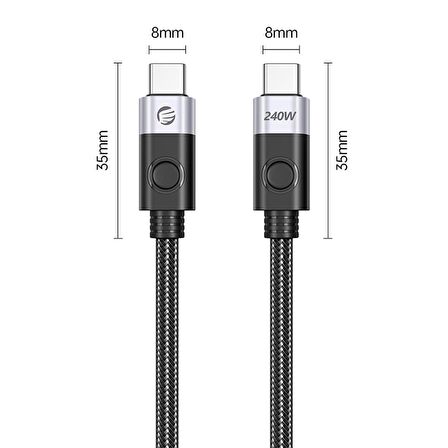 Orico 240W 5A PD Type-C to Type-C Hızlı Şarj ve Data Kablosu 1.5 Metre Siyah