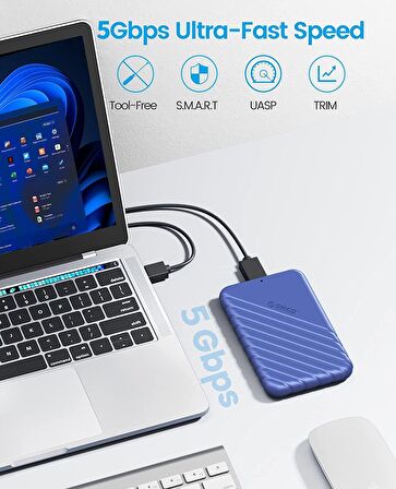 Orico USB3.0 2.5 inç Hdd 6TB Ssd Harici Slim Harddisk Kutusu, 25PW1-U3-BL, Mavi