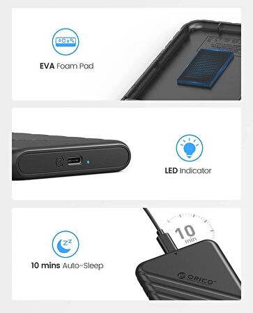 Orico Type-C to Type-C USB3.1 Gen1 6Gbps 2.5” inch SATA SSD Hard Disk Kutusu Siyah