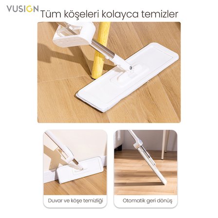 Düz Mop Temizlik Paspası Döner Başlıklı Mikrofiber Mop 56x15 cm Parke Fayans Zemin Temizleme Aparatı