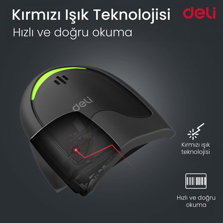 Barkod Okuyucu 1D Lazer Kablolu El Tipi Siyah Barcode Scanner