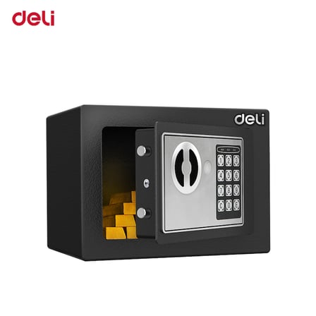 DELİ  Elektronik Şifreli Dijital Kasa Anahtarlı Acil Erişim 17 x 23 x 17 cm Siyah