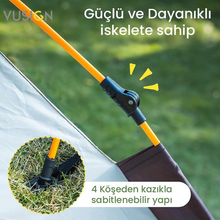 Otomatik Kamp Çadırı 2-3 Kişilik 205x205x115 cm Kolay Kurulum Suya Dayanıklı Kamp Çadırı VS4002-GN Yeşil