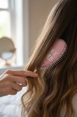 Miniso Lisanslı Sim Dolgulu Oval Saç Fırçası – Işıltılı ve Kolay Tarama Sağlayan Pembe Saç Fırçası 22,5 Cm