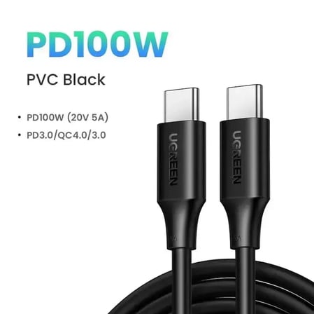 Ugreen 15175 US562 100W PD USB-C to USB-C Hızlı Şarj ve Data Kablo Siyah 0.5metre