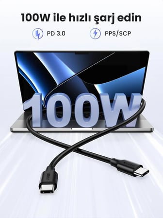 Ugreen 15178 US562 100W PD USB-C to USB-C Hızlı Şarj ve Data Kablo Siyah 2metre