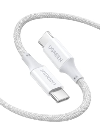 Ugreen Usb-C 100W 3A Qc Pd Silikon Örgülü Hızlı Şarj Kablosu, 1 Metre, Beyaz, 15267