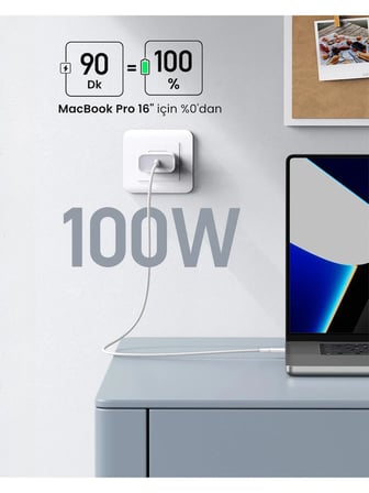 Ugreen Usb-C 100W 3A Qc Pd Silikon Örgülü Hızlı Şarj Kablosu, 1 Metre, Beyaz, 15267