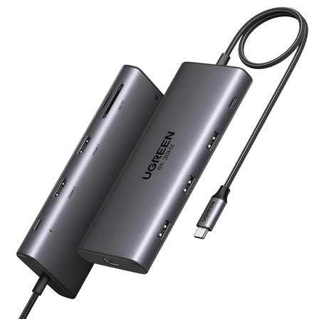 UGREEN 15534 CM639 Revodok Pro 10 in 1 1xUSB-A 3.0 2xUSB-A 2.0 Çoklayıcı 1x8K/30Hz 1x4K/60Hz HDMI 1xSD 1xTF Kart Okuyucu xRJ45 Gigabit Ethernet 1xUSB-C PD 100W Şarj Desteği Çok Fonksiyonlu Bağlantı İstasyonu
