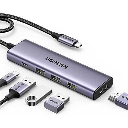 Ugreen Type-C to 4K/30Hz HDMI 3*USB 3.0 100W PD Güç Girişi Çoklayıcı Hub Adaptör