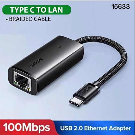 UGREEN 15633 USB Type-C to 100Mbps RJ45 Ethernet Dönüştürücü