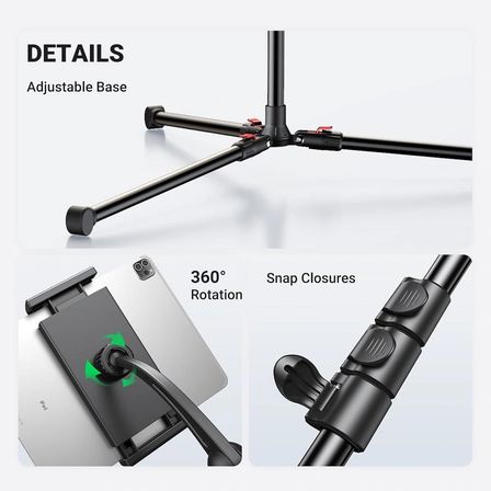 UGREEN 15645 LP585 4.7"-12.9" 72-172cm Profesyonel Yer Tipi Mikrofon ve Telefon Ayarlanabilir Tripod