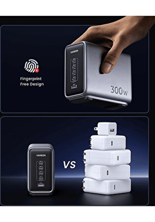 Ugreen Nexode 300w Gan 5 Portlu Hızlı Şarj Cihazı Istasyonu, 4xusb-c, 1xusb-a, Gri - 90903b
