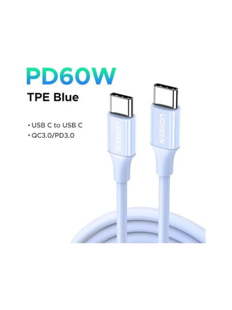 UGREEN USB-C 60W 3A QC PD Hızlı Şarj Kablosu, 1 Metre, Mavi, 25310
