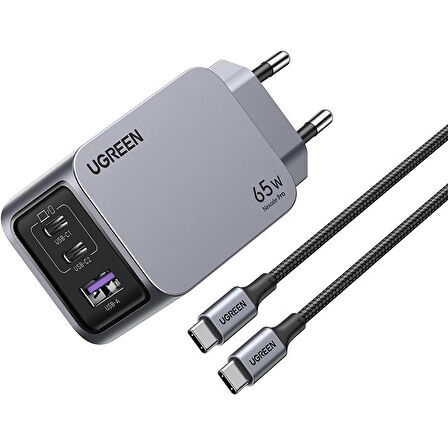 Ugreen Nexode Pro 25871 2xUSB-C+USB-A QC/PD 65W GaN Hızlı Şarj Kablosu ve Adaptörü