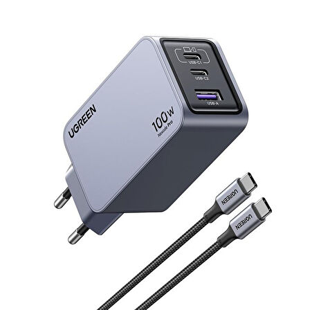 Ugreen Nexode Pro 25874 2xUSB-C+USB-A QC/PD 100W GaN Hızlı Şarj Kablosu ve Adaptörü