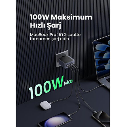 Ugreen Nexode Air 35043 3xUSB-C+USB-A QC/PD 100W GaN Hızlı Şarj Adaptörü