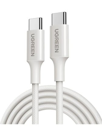 UGREEN USB-C 60W 3A QC PD Örgülü Hızlı Şarj Kablosu, 2 Metre, Beyaz, 35219