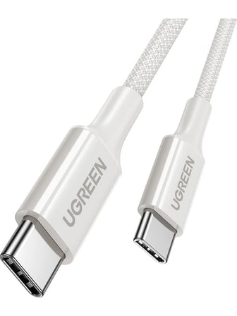 UGREEN USB-C 60W 3A QC PD Örgülü Hızlı Şarj Kablosu, 2 Metre, Beyaz, 35219