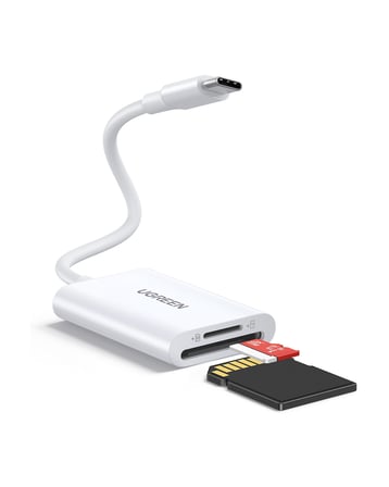 UGREEN 2-in-1 USB-C SD ve microSD Kart Okuyucu, USB 3.0, 2 TB Kart Desteği, 15 cm Kablo Beyaz, 35506