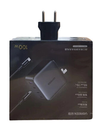 UGREEN 10375 X564 Nexode 100W GaN Hızlı Duvar Şarj Cihazı USB-C Kablolu 4 Portlu + Priz Soketi