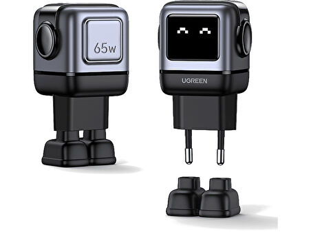 UGREEN Nexode Uno 65W Robot GaN Hızlı Şarj Cihazı 2xUSB-C, 1xUSB-A, Gri 25685
