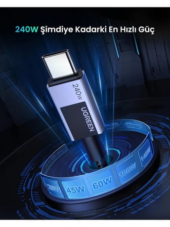 Ugreen USB-C to USB-C 240W PD Hızlı Şarj Kablosu, Uzay Girişi, 1m, 45067