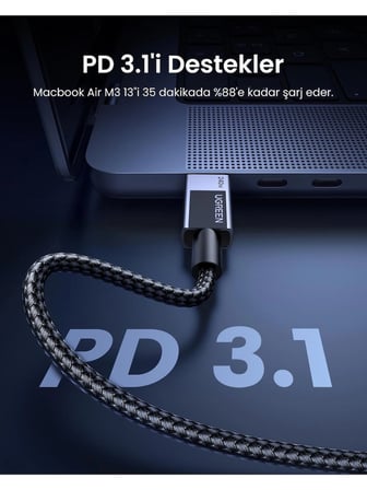 Ugreen USB-C to USB-C 240W PD Hızlı Şarj Kablosu, Uzay Girişi, 1m, 45067