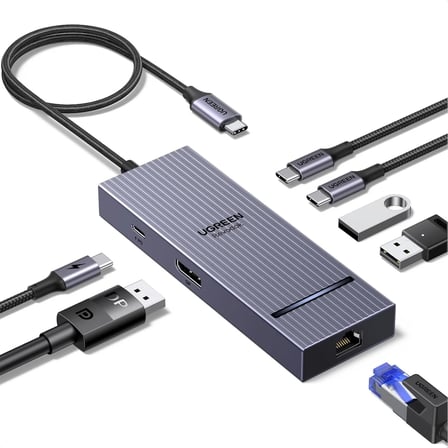 UGREEN 45365 CM880 Revodok Pro 207 7 in 1 USB-C Çoklayıcı 2xUSB-A 2xUSB-C 2x4K/60Hz HDMI 1xUSB-C PD 100W Şarj Çok Fonksiyonlu Bağlantı İstasyonu