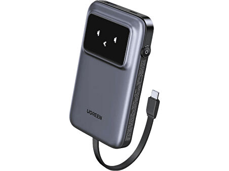 UGREEN Uno Dahili Kablolu 10.000 mAh 30W Hızlı Şarj Powerbank, Siyah 35603B