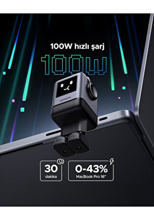 Ugreen Nexode Uno 100W Robot GaN Hızlı Şarj Cihazı 3xUSB-C, 1xUSB-A, Gri, 45515B