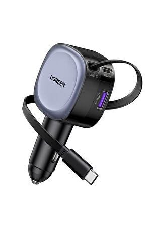 Ugreen 75W 2 Portlu USB-C Kablolu Araç İçi Şarj Cihazı Çakmaklık Adaptörü, 55653