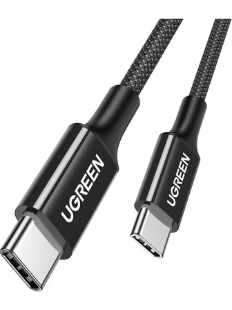 UGREEN USB-C 60W 3A QC PD Örgülü Hızlı Şarj Kablosu, 2 Metre, Siyah, 65245