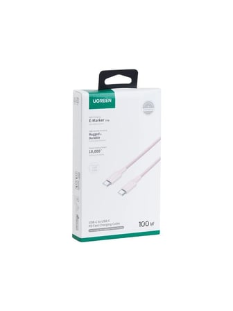 UGREEN USB-C 100W 5A QC PD Örgülü Hızlı Şarj Kablosu, 1 Metre, Pembe, 65251