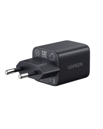 UGREEN 20W GaN Hızlı Şarj Cihazı Type-C QC PD 1xUSB-C, 1xUSB-A, Siyah, 65737