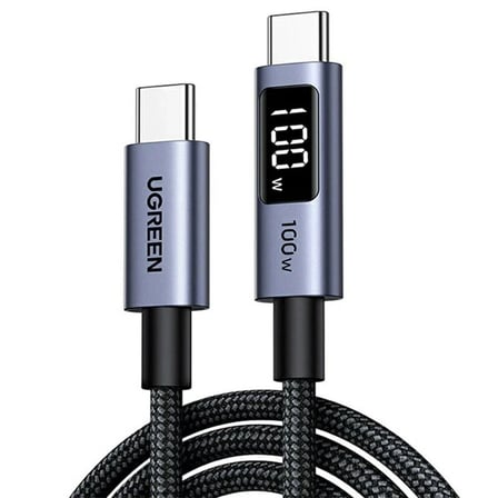 Ugreen 65862 L529 100W PD USB-C to USB-C Dijital Ekranlı Hızlı Şarj ve Data Kablo Örgülü 1metre